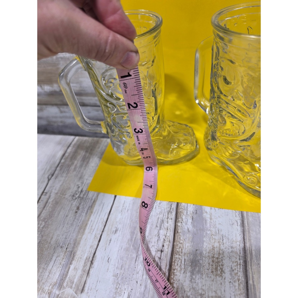 Set of 2 Cowboy Boot Glass Mugs Clear Embossed Western Barware - Picture 3 of 7